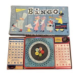 1950s vintage MCM Pressman Bingo Board game with metal spinner complete 100%